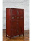 Mid-19th Century Chinese Qing Red Lacquer Cabinet with Multiple Carved Doors-7. Asian & Chinese Furniture, Art, Antiques, Vintage Home Décor for sale at FEA Home