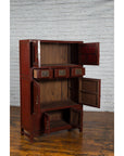 Mid-19th Century Chinese Qing Red Lacquer Cabinet with Multiple Carved Doors-8. Asian & Chinese Furniture, Art, Antiques, Vintage Home Décor for sale at FEA Home