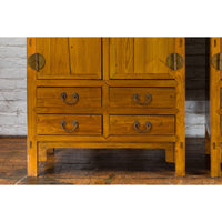 Pair of Chinese Qing Dynasty Period Elm Compound Cabinet with Doors and Drawers