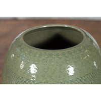 Prem Collection Green Glazed Ceramic Artisan Vase with Geometric Décor