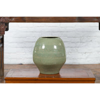 Prem Collection Green Glazed Ceramic Artisan Vase with Geometric Décor
