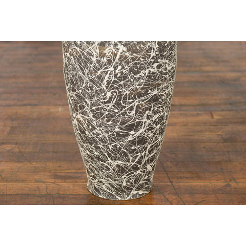 Tall Contemporary Artisan Prem Collection Black Neck Vase White Dripping Décor - Antique Chinese and Vintage Asian Furniture for Sale at FEA Home