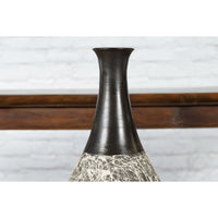 Tall Contemporary Artisan Prem Collection Black Neck Vase White Dripping Décor