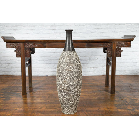 Tall Contemporary Artisan Prem Collection Black Neck Vase White Dripping Décor - Antique Chinese and Vintage Asian Furniture for Sale at FEA Home