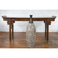 Tall Contemporary Artisan Prem Collection Black Neck Vase White Dripping Décor