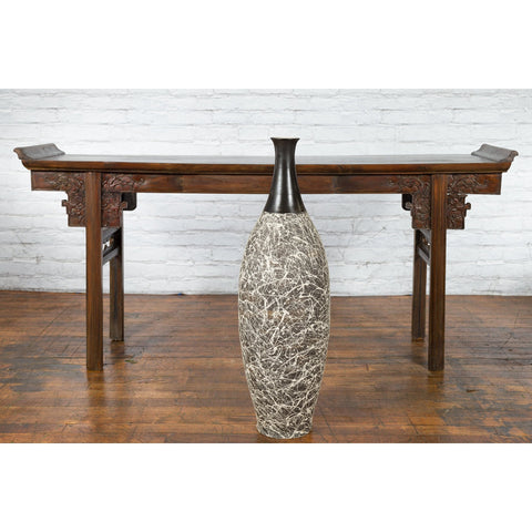 Tall Contemporary Artisan Prem Collection Black Neck Vase White Dripping Décor - Antique Chinese and Vintage Asian Furniture for Sale at FEA Home