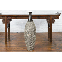 Tall Contemporary Artisan Prem Collection Black Neck Vase White Dripping Décor