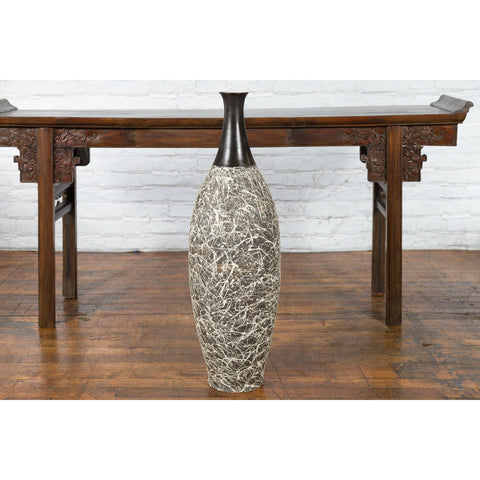 Tall Contemporary Artisan Prem Collection Black Neck Vase White Dripping Décor - Antique Chinese and Vintage Asian Furniture for Sale at FEA Home