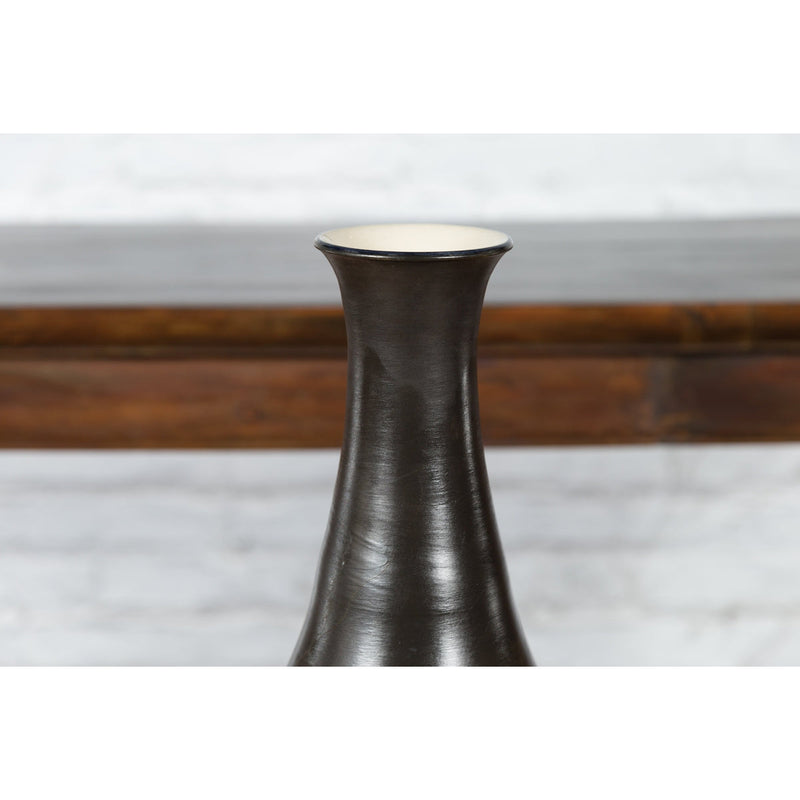 Tall Contemporary Artisan Prem Collection Black Neck Vase White Dripping Décor - Antique Chinese and Vintage Asian Furniture for Sale at FEA Home