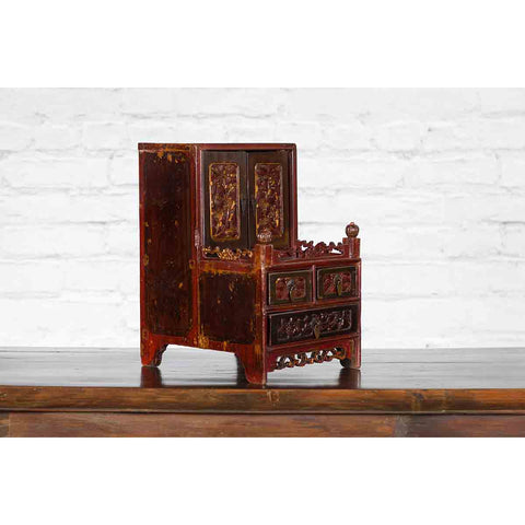 Qing Dynasty 19th Century Red and Brown Lacquer Jewelry Box with Carved Foliage-YN2482-16. Asian & Chinese Furniture, Art, Antiques, Vintage Home Décor for sale at FEA Home