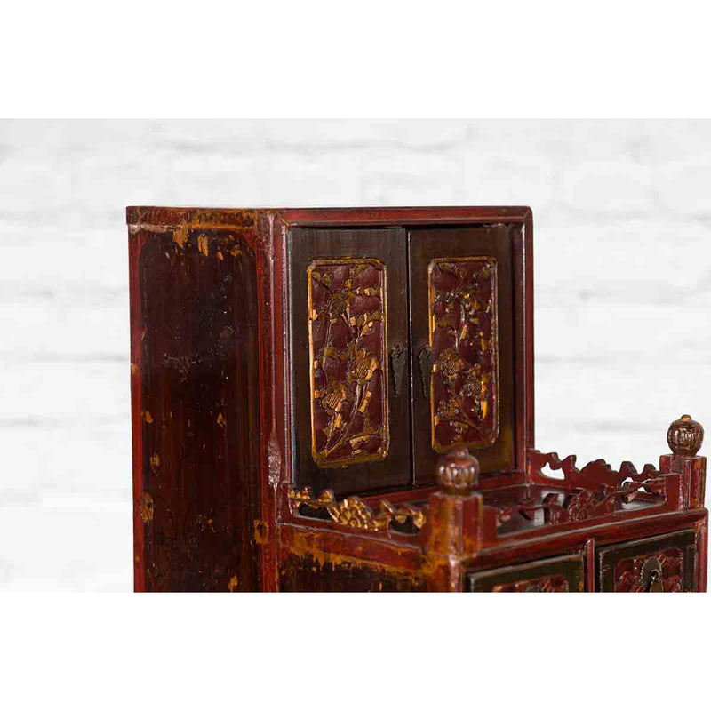 Qing Dynasty 19th Century Red and Brown Lacquer Jewelry Box with Carved Foliage-YN2482-17. Asian & Chinese Furniture, Art, Antiques, Vintage Home Décor for sale at FEA Home