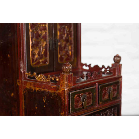 Qing Dynasty 19th Century Red and Brown Lacquer Jewelry Box with Carved Foliage-YN2482-19. Asian & Chinese Furniture, Art, Antiques, Vintage Home Décor for sale at FEA Home