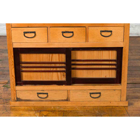 Japanese Early 20th Century Taishō Kiri Wood Kitchen Cabinet with Sliding Doors