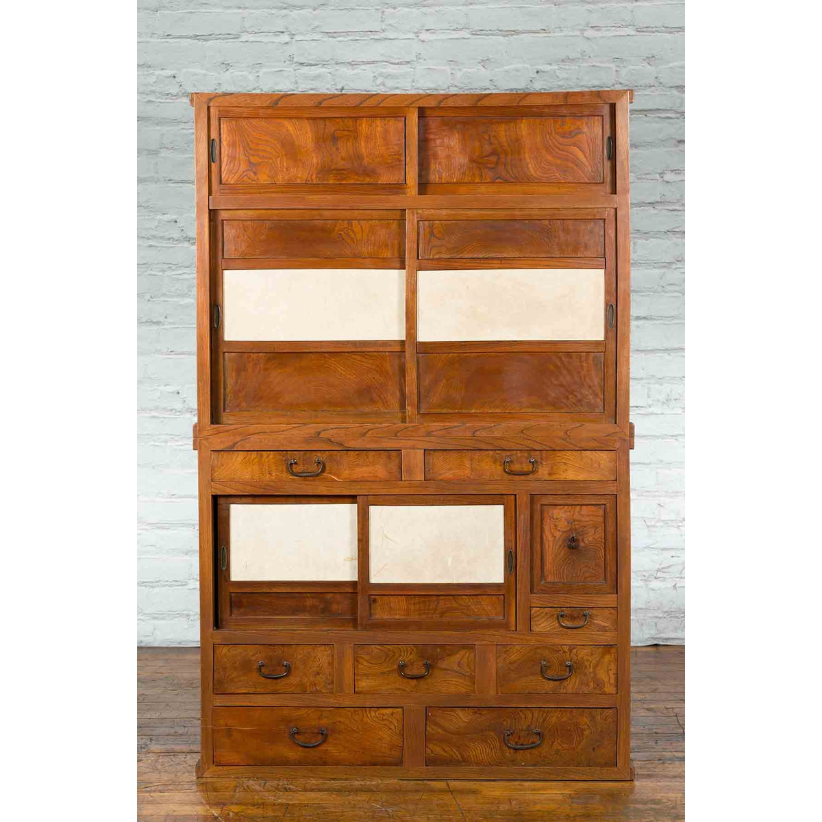 Japanese Meiji Period Kanto Style Kiri Wood Kitchen Cabinet with Sliding Doors-2. Asian & Chinese Furniture, Art, Antiques, Vintage Home Décor for sale at FEA Home