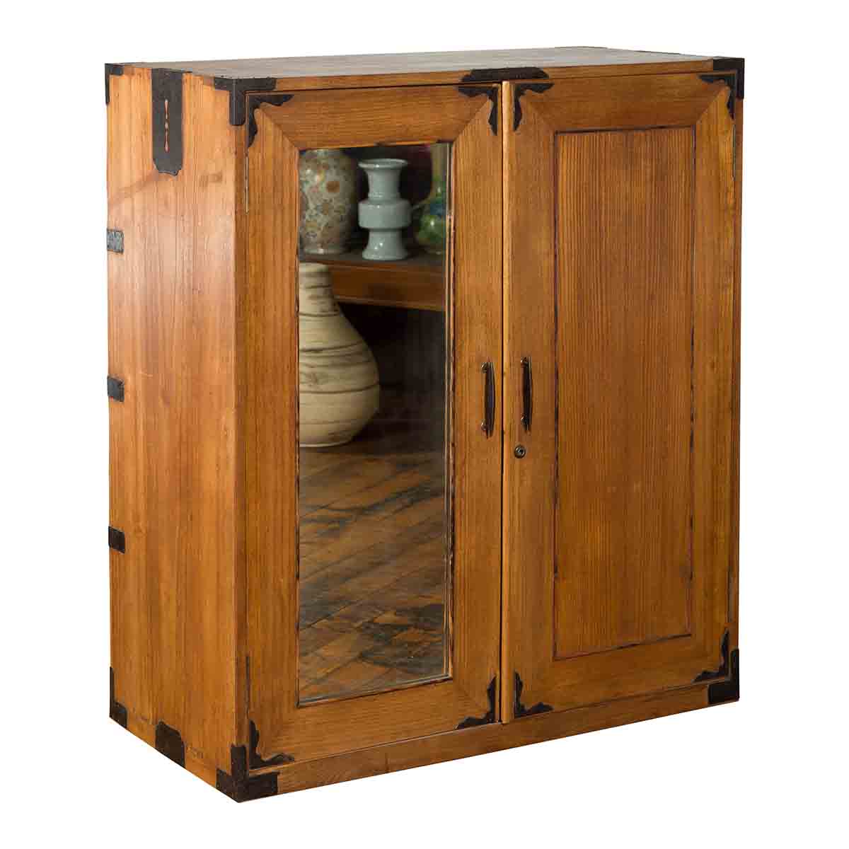 Japanese Early 20th Century Wooden Tansu Clothing Cabinet with Mirrored Door-1. Asian & Chinese Furniture, Art, Antiques, Vintage Home Décor for sale at FEA Home