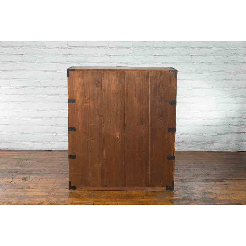 Japanese Early 20th Century Wooden Tansu Clothing Cabinet with Mirrored Door