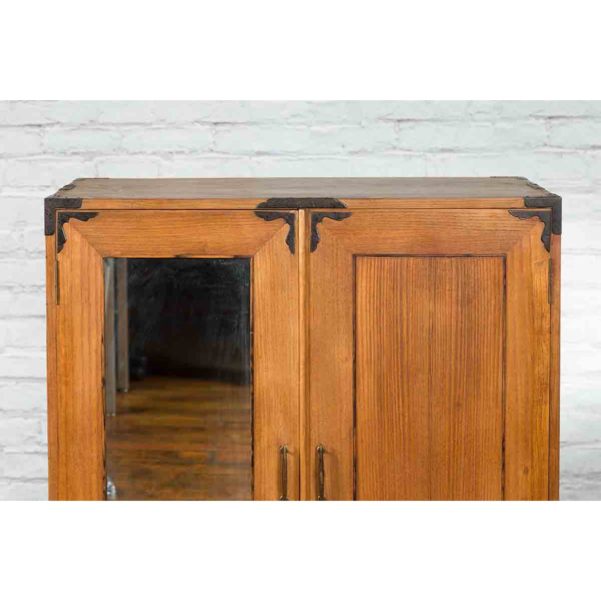 Japanese Early 20th Century Wooden Tansu Clothing Cabinet with Mirrored Door-14. Asian &amp; Chinese Furniture, Art, Antiques, Vintage Home Décor for sale at FEA Home
