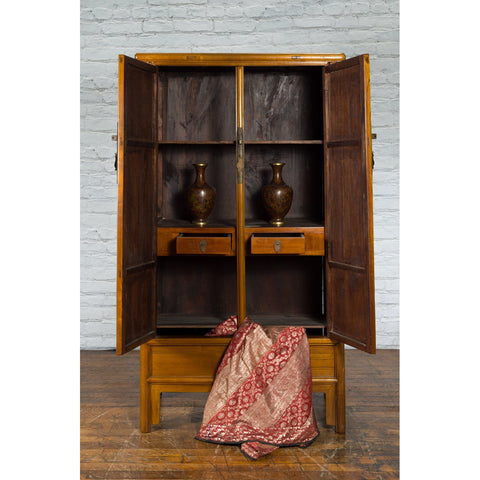 Chinese Qing Dynasty 19th Century Elmwood Noodle Cabinet with Hidden Drawers