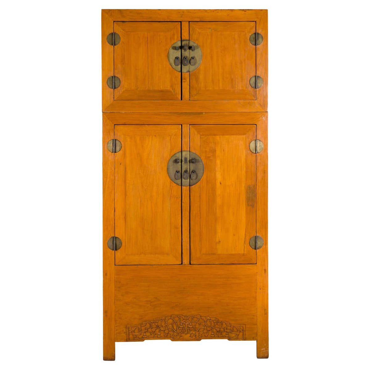 Chinese Qing Dynasty Period Wooden Compound Cabinet with Doors and Carved Apron-1. Asian & Chinese Furniture, Art, Antiques, Vintage Home Décor for sale at FEA Home
