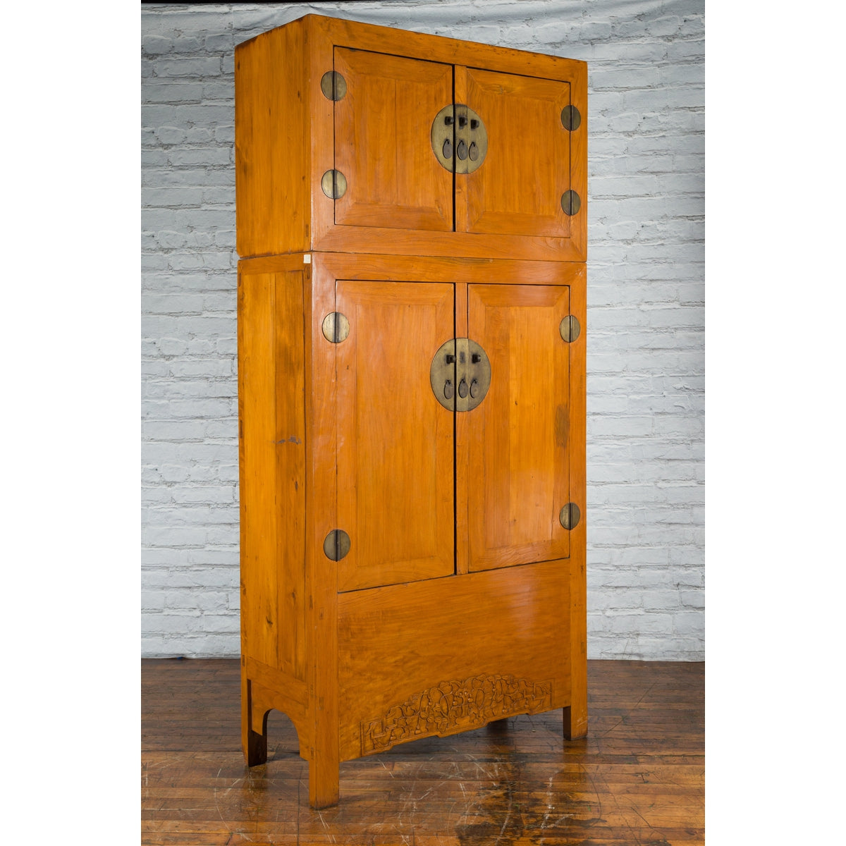 Chinese Qing Dynasty Period Wooden Compound Cabinet with Doors and Carved Apron-10. Asian &amp; Chinese Furniture, Art, Antiques, Vintage Home Décor for sale at FEA Home