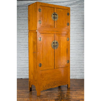 Chinese Qing Dynasty Period Wooden Compound Cabinet with Doors and Carved Apron