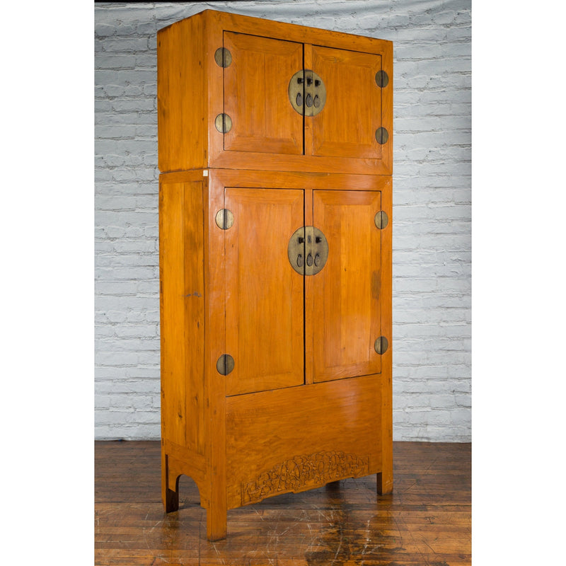 Chinese Qing Dynasty Period Wooden Compound Cabinet with Doors and Carved Apron-YN2514-10. Asian & Chinese Furniture, Art, Antiques, Vintage Home Décor for sale at FEA Home