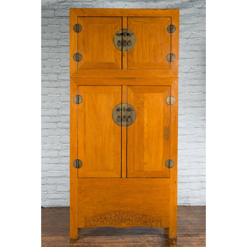 Chinese Qing Dynasty Period Wooden Compound Cabinet with Doors and Carved Apron-YN2514-2. Asian & Chinese Furniture, Art, Antiques, Vintage Home Décor for sale at FEA Home