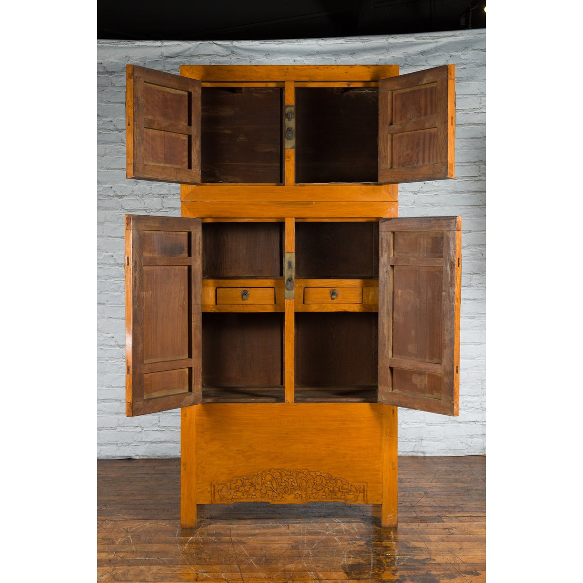 Chinese Qing Dynasty Period Wooden Compound Cabinet with Doors and Carved Apron-3. Asian &amp; Chinese Furniture, Art, Antiques, Vintage Home Décor for sale at FEA Home