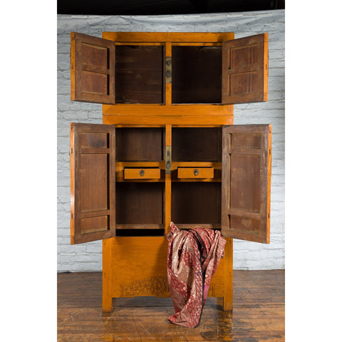 Chinese Qing Dynasty Period Wooden Compound Cabinet with Doors and Carved Apron-YN2514-4. Asian & Chinese Furniture, Art, Antiques, Vintage Home Décor for sale at FEA Home