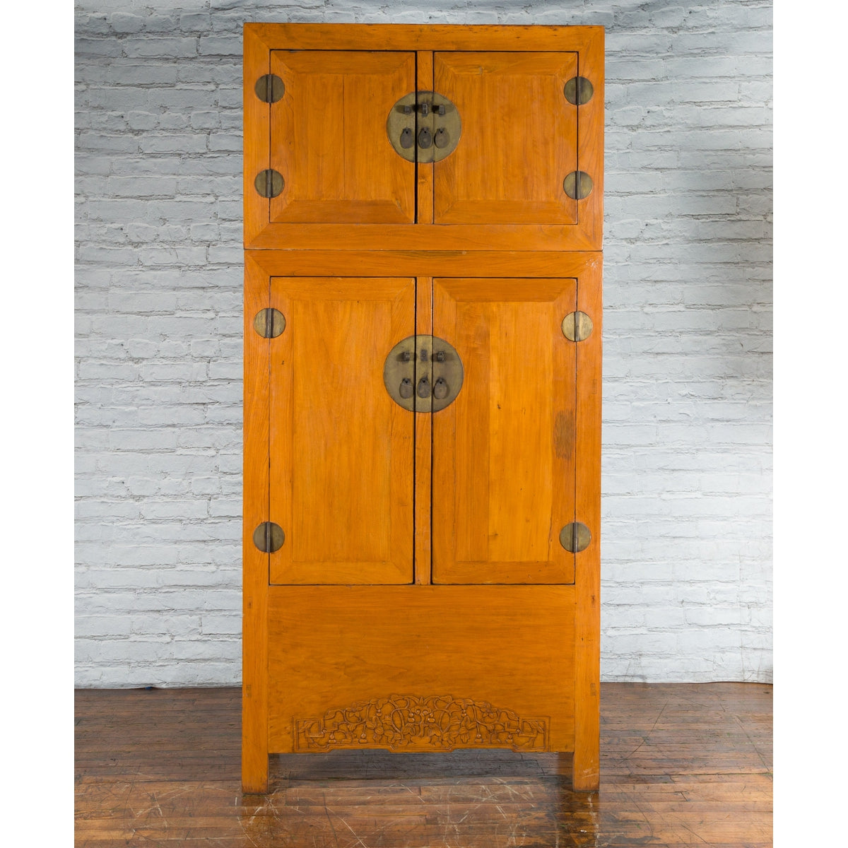 Chinese Qing Dynasty Period Wooden Compound Cabinet with Doors and Carved Apron-5. Asian &amp; Chinese Furniture, Art, Antiques, Vintage Home Décor for sale at FEA Home