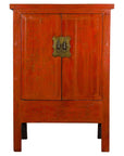 Chinese Red Lacquer Qing Dynasty Cabinet with Faint Hand-Painted Palace Scenes-1. Asian & Chinese Furniture, Art, Antiques, Vintage Home Décor for sale at FEA Home