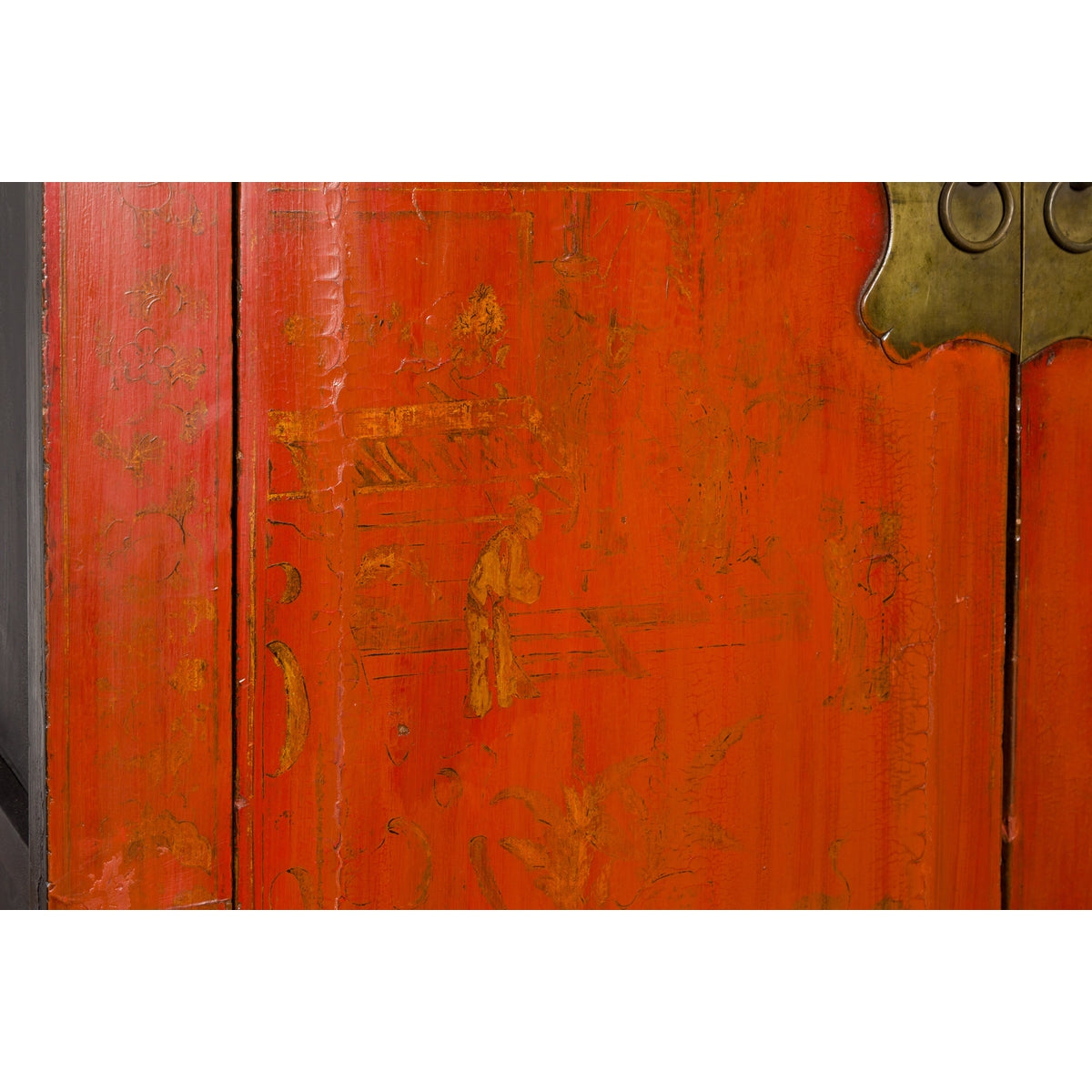Chinese Red Lacquer Qing Dynasty Cabinet with Faint Hand-Painted Palace Scenes-10. Asian &amp; Chinese Furniture, Art, Antiques, Vintage Home Décor for sale at FEA Home