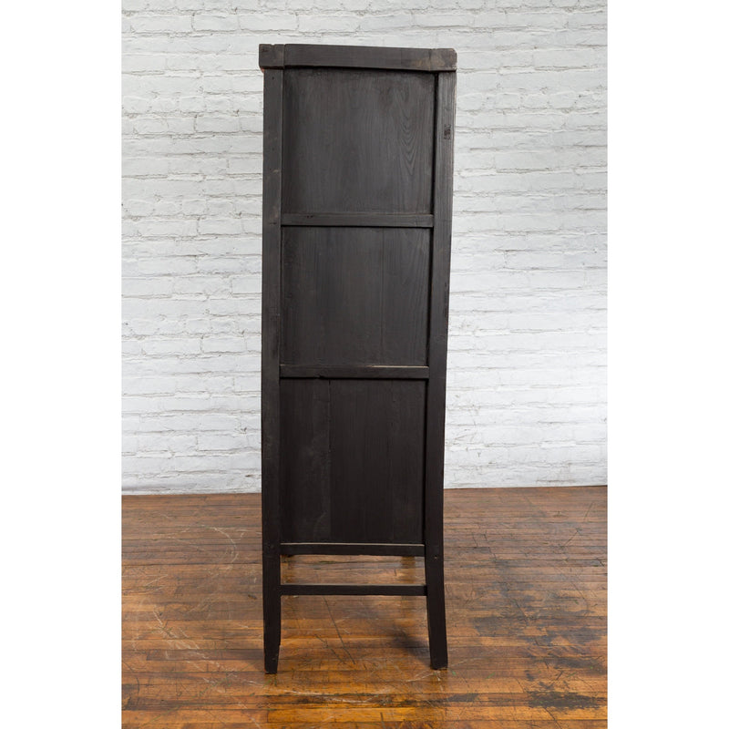 Chinese Red Lacquer Qing Dynasty Cabinet with Faint Hand-Painted Palace Scenes - Antique Chinese and Vintage Asian Furniture for Sale at FEA Home
