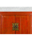 Chinese Red Lacquer Qing Dynasty Cabinet with Faint Hand-Painted Palace Scenes-3. Asian & Chinese Furniture, Art, Antiques, Vintage Home Décor for sale at FEA Home