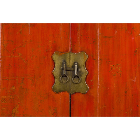 Chinese Red Lacquer Qing Dynasty Cabinet with Faint Hand-Painted Palace Scenes - Antique Chinese and Vintage Asian Furniture for Sale at FEA Home
