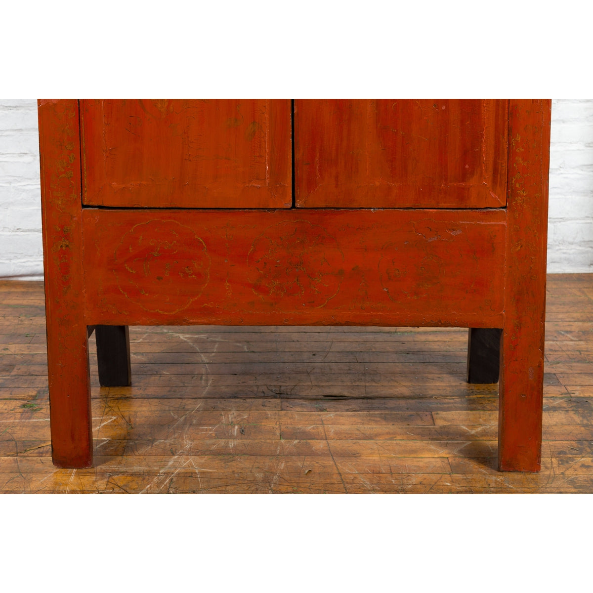 Chinese Red Lacquer Qing Dynasty Cabinet with Faint Hand-Painted Palace Scenes-5. Asian &amp; Chinese Furniture, Art, Antiques, Vintage Home Décor for sale at FEA Home