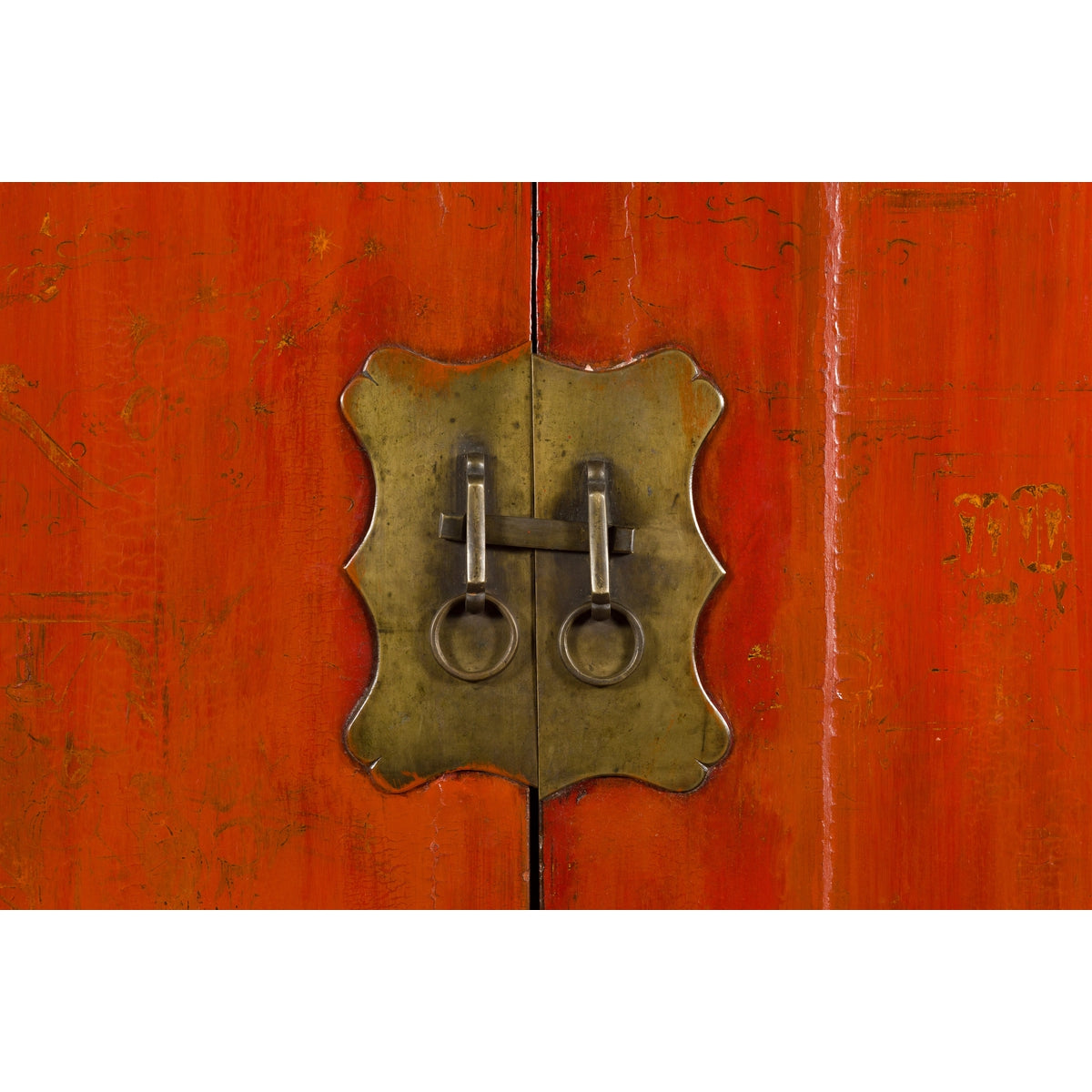 Chinese Red Lacquer Qing Dynasty Cabinet with Faint Hand-Painted Palace Scenes-6. Asian &amp; Chinese Furniture, Art, Antiques, Vintage Home Décor for sale at FEA Home