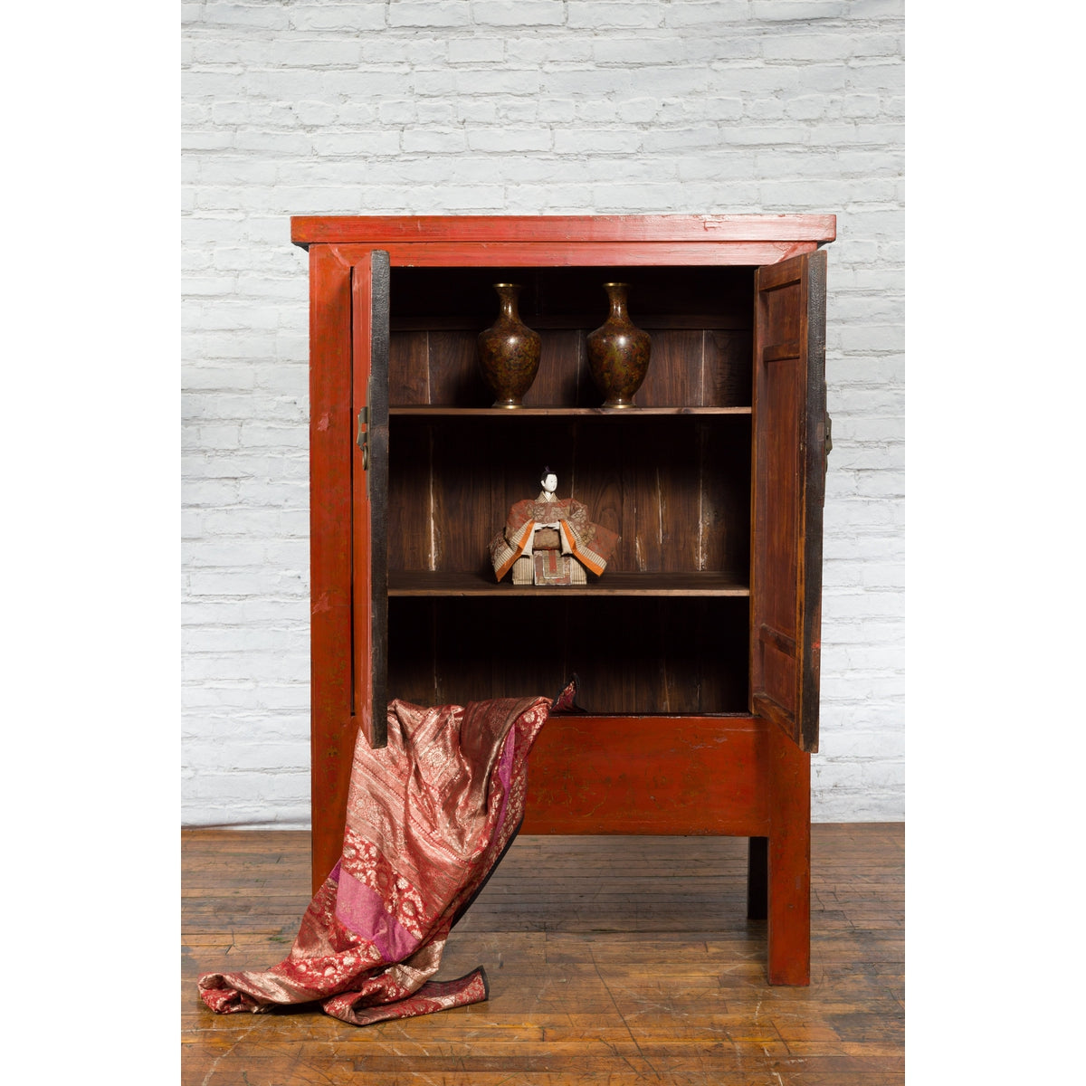 Chinese Red Lacquer Qing Dynasty Cabinet with Faint Hand-Painted Palace Scenes-7. Asian &amp; Chinese Furniture, Art, Antiques, Vintage Home Décor for sale at FEA Home