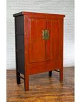 Chinese Red Lacquer Qing Dynasty Cabinet with Faint Hand-Painted Palace Scenes-8. Asian & Chinese Furniture, Art, Antiques, Vintage Home Décor for sale at FEA Home