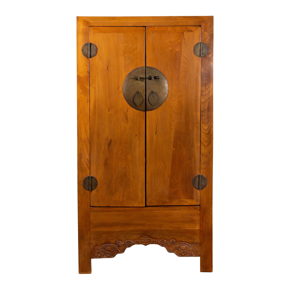 Chinese Qing Dynasty 19th Century Cabinet with Carved Apron and Bronze Hardware-1. Asian & Chinese Furniture, Art, Antiques, Vintage Home Décor for sale at FEA Home