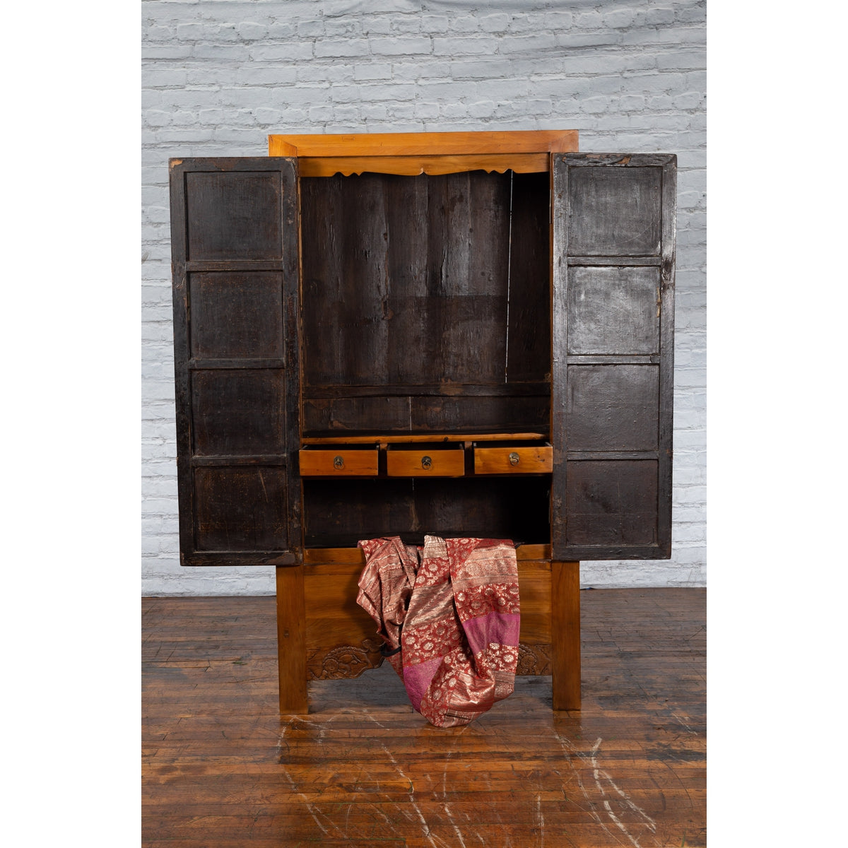 Chinese Qing Dynasty 19th Century Cabinet with Carved Apron and Bronze Hardware-3. Asian &amp; Chinese Furniture, Art, Antiques, Vintage Home Décor for sale at FEA Home