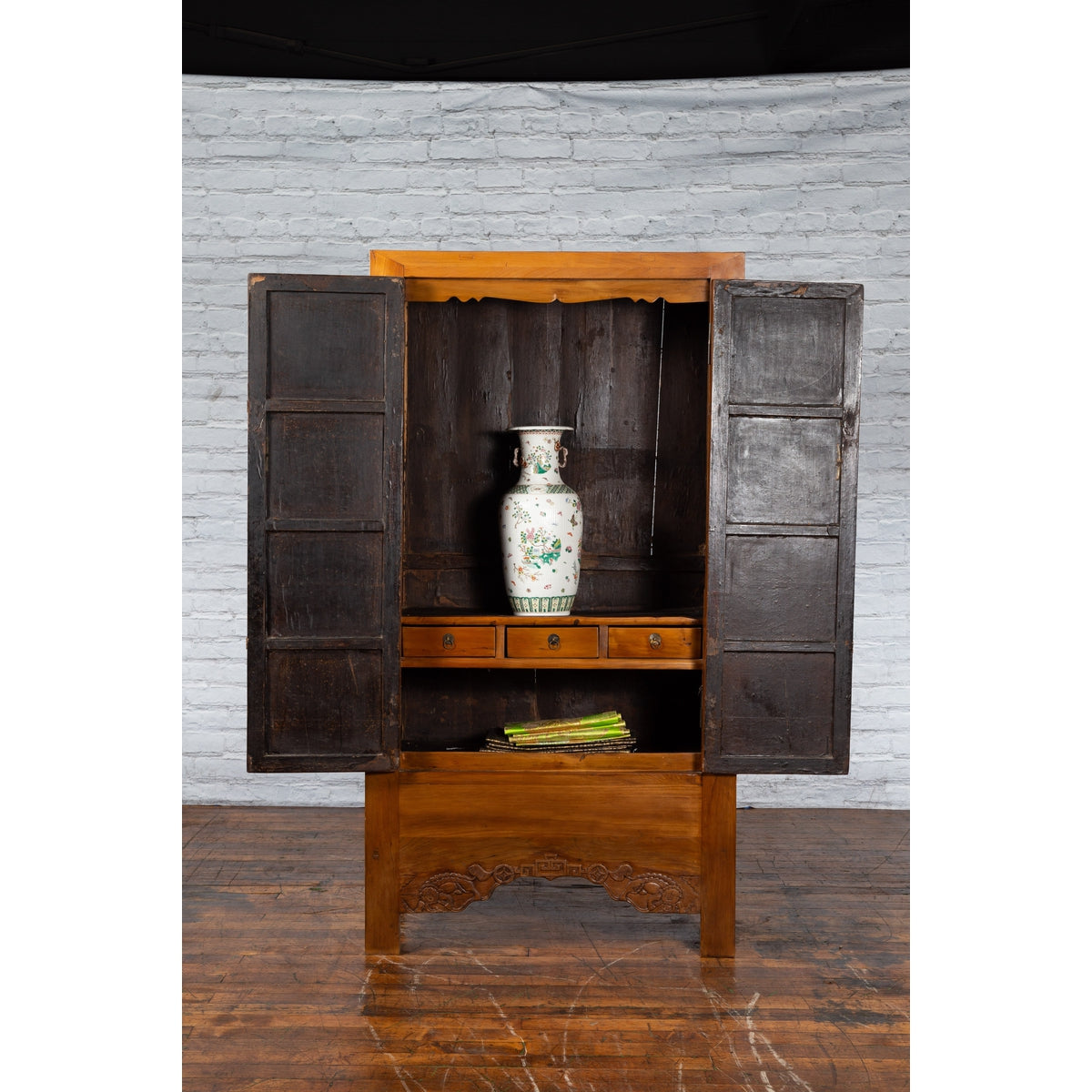 Chinese Qing Dynasty 19th Century Cabinet with Carved Apron and Bronze Hardware-4. Asian &amp; Chinese Furniture, Art, Antiques, Vintage Home Décor for sale at FEA Home