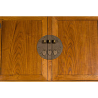 Large Chinese Qing Dynasty 1800s Oak Wood Compound Cabinet with Brass Medallions