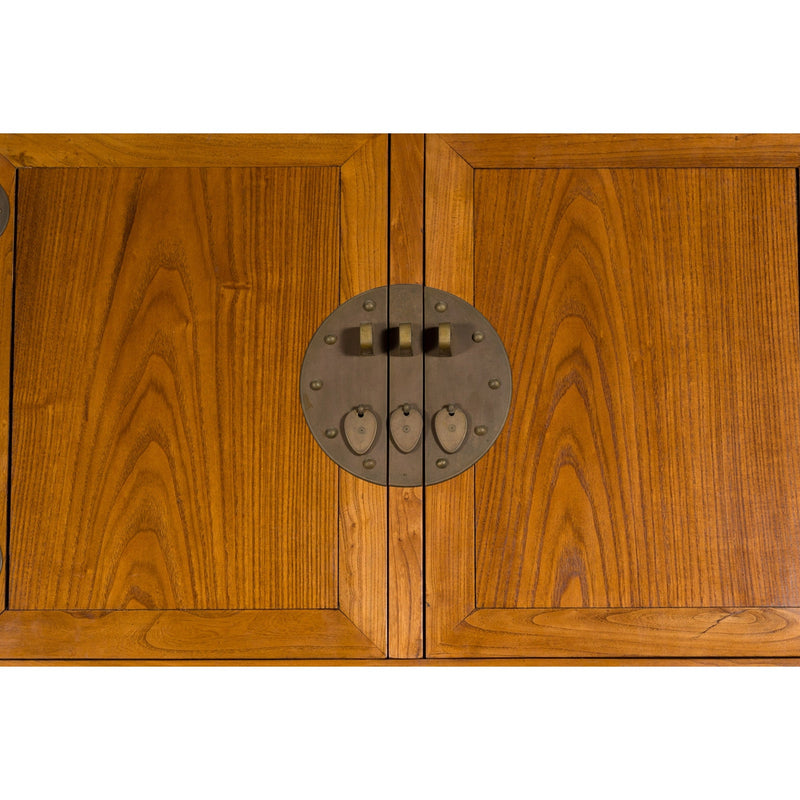 Large Chinese Qing Dynasty 1800s Oak Wood Compound Cabinet with Brass Medallions - Antique Chinese and Vintage Asian Furniture for Sale at FEA Home