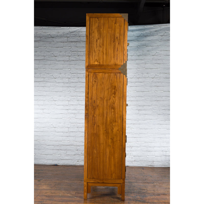 Large Chinese Qing Dynasty 1800s Oak Wood Compound Cabinet with Brass Medallions - Antique Chinese and Vintage Asian Furniture for Sale at FEA Home