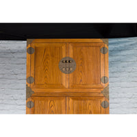 Large Chinese Qing Dynasty 1800s Oak Wood Compound Cabinet with Brass Medallions