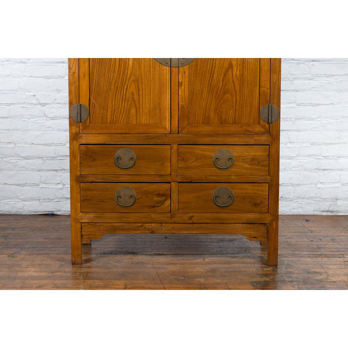 Large Chinese Qing Dynasty 1800s Oak Wood Compound Cabinet with Brass Medallions-8. Asian &amp; Chinese Furniture, Art, Antiques, Vintage Home Décor for sale at FEA Home