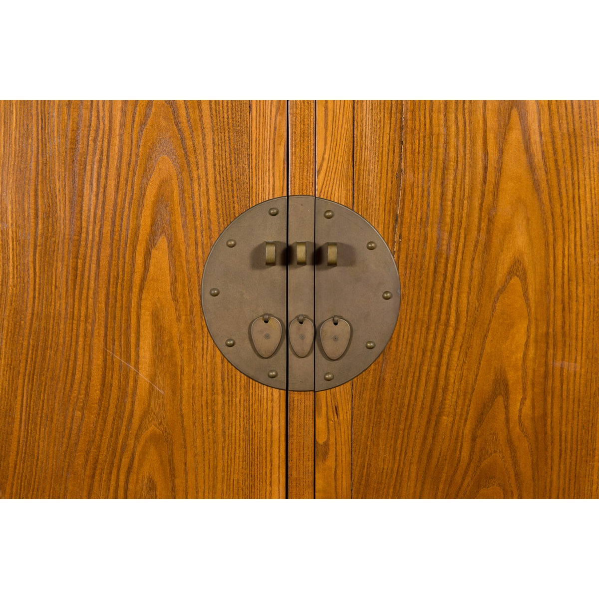 Large Chinese Qing Dynasty 1800s Oak Wood Compound Cabinet with Brass Medallions-9. Asian &amp; Chinese Furniture, Art, Antiques, Vintage Home Décor for sale at FEA Home
