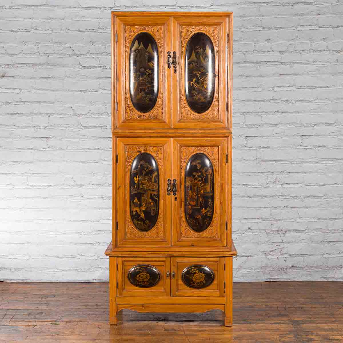 Tall Chinese 19th Century Qing Dynasty Wooden Cabinet with Chinoiserie Panels-2. Asian & Chinese Furniture, Art, Antiques, Vintage Home Décor for sale at FEA Home