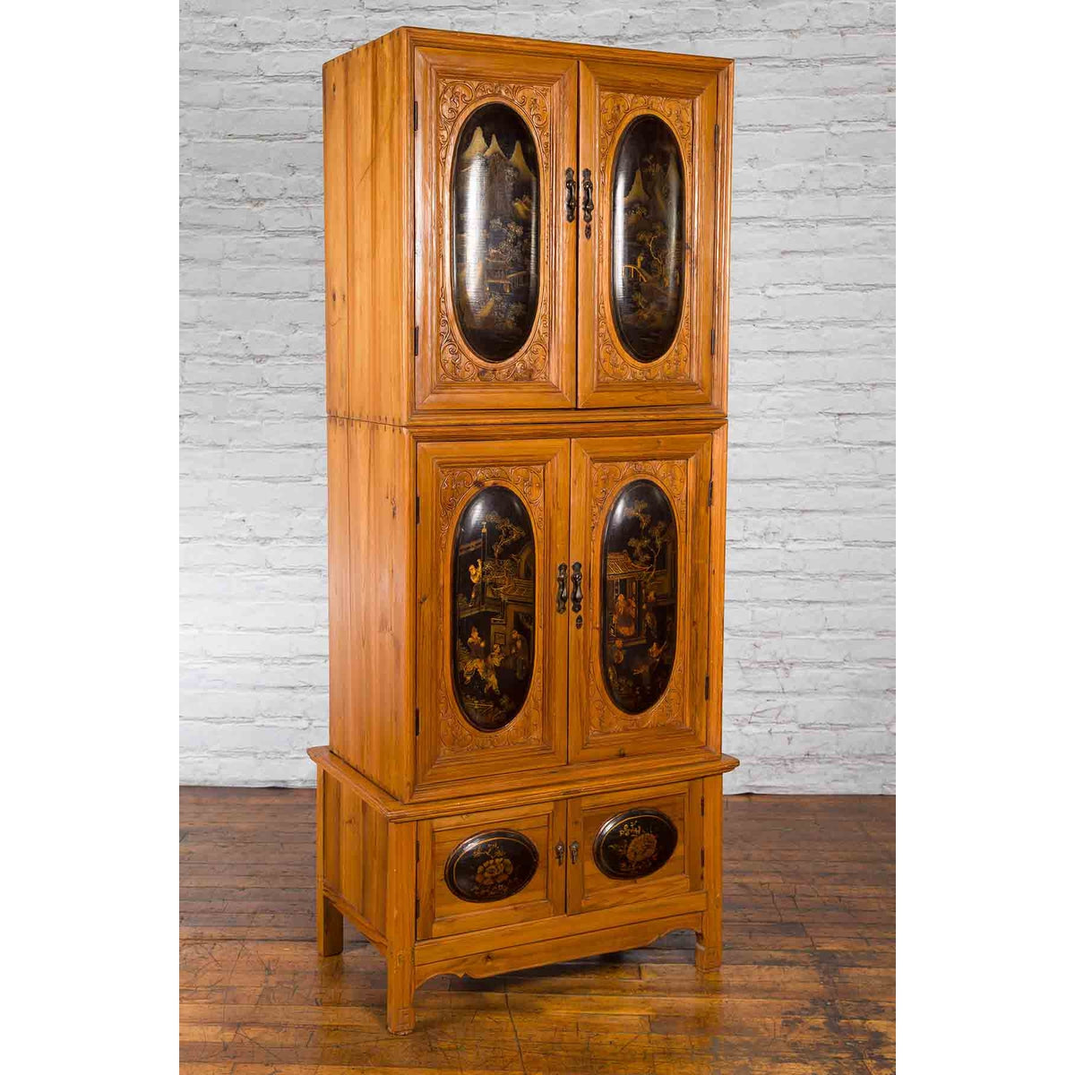 Tall Chinese 19th Century Qing Dynasty Wooden Cabinet with Chinoiserie Panels-14. Asian &amp; Chinese Furniture, Art, Antiques, Vintage Home Décor for sale at FEA Home